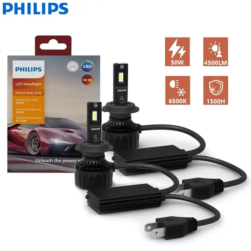 Philips Ultinon Rally 3550 LED H4 H7 H11 HB3 HB4 HIR2 9005 9006 9012 100W 9000LM alta potencia 6500K faros delanteros de coche blanco brillante - imagen 2