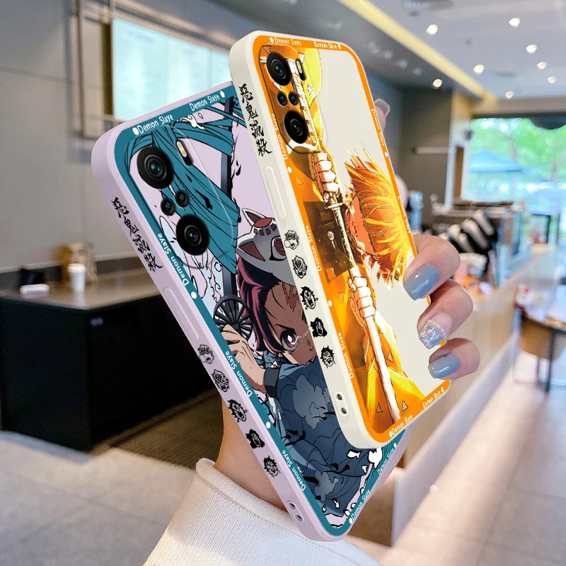 Tanjiro Anime Demon Slayer para Xiaomi Redmi Note 13, 12, 12Pro, 11, 11S, 11T, 10S, 10 Pro Plus, 5G, funda de teléfono líquida con cuerda izquierda - imagen 3