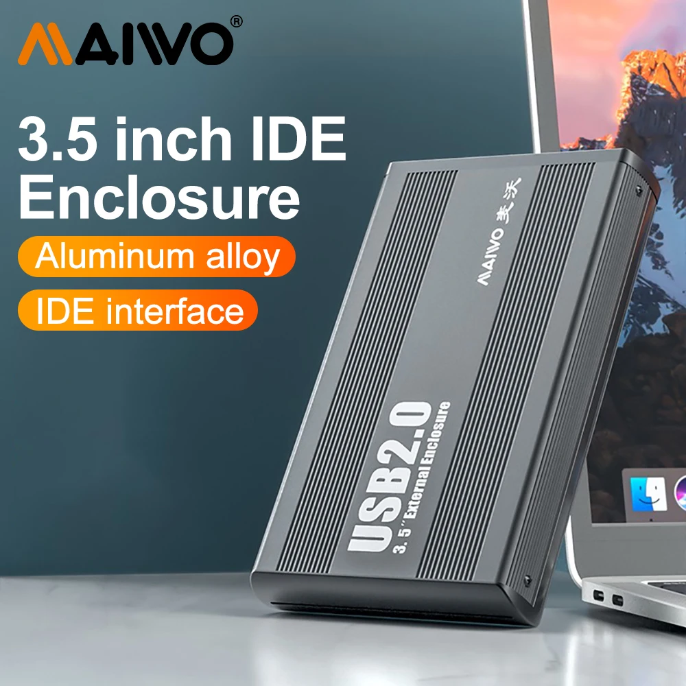 MAIWO Caja HDD de 3,5 pulgadas IDE a USB 2.0 Caja de disco duro externo de 3,5 pulgadas para disco HDD/SSD de 3,5 pulgadas para PC y portátil