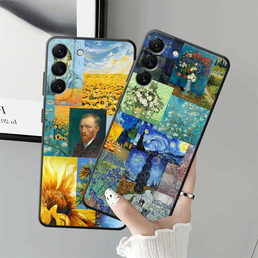Funda de girasoles Van Gogh para Samsung Galaxy A26 A72 A36 A41 A35 A22 A52 A32 A51 A73 A23 A53 A25 A71 A24 A55 teléfono suave negro - imagen 2