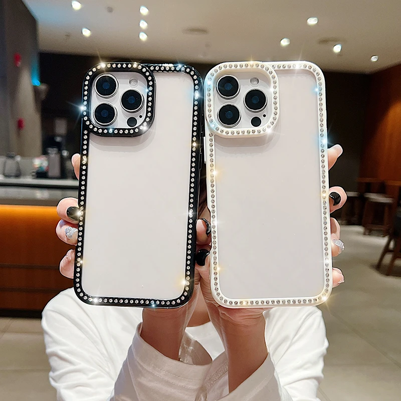 Funda con diamantes brillantes para iPhone 16 Pro Max 16E 15 Plus 14 13 12 11, funda de teléfono delgada a prueba de golpes con diamantes de imitación transparentes - imagen 2