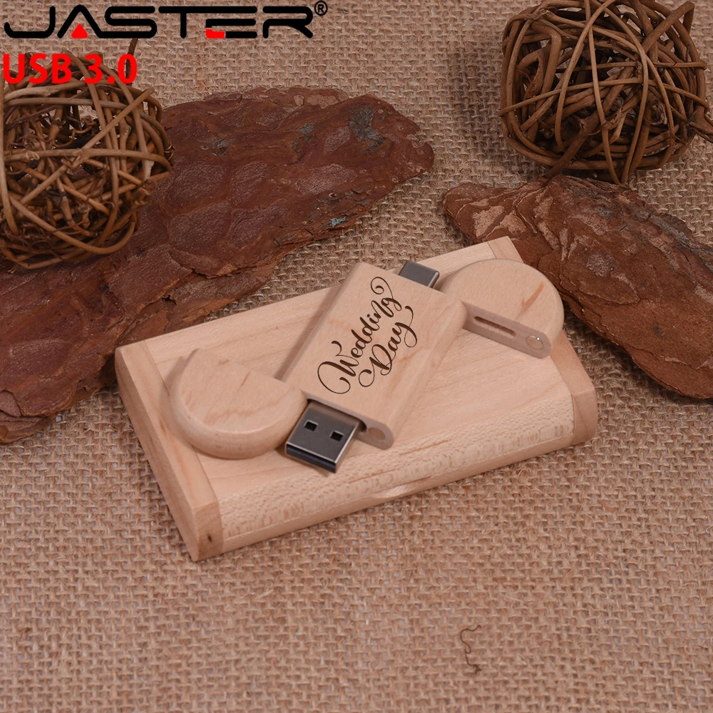 20 unids/lote diseñado regalo de boda unidad Flash USB3.0 128GB tipo C memoria Stick 64GB logotipo gratis colgante de madera de arce Natural 32GB 16G - imagen 3