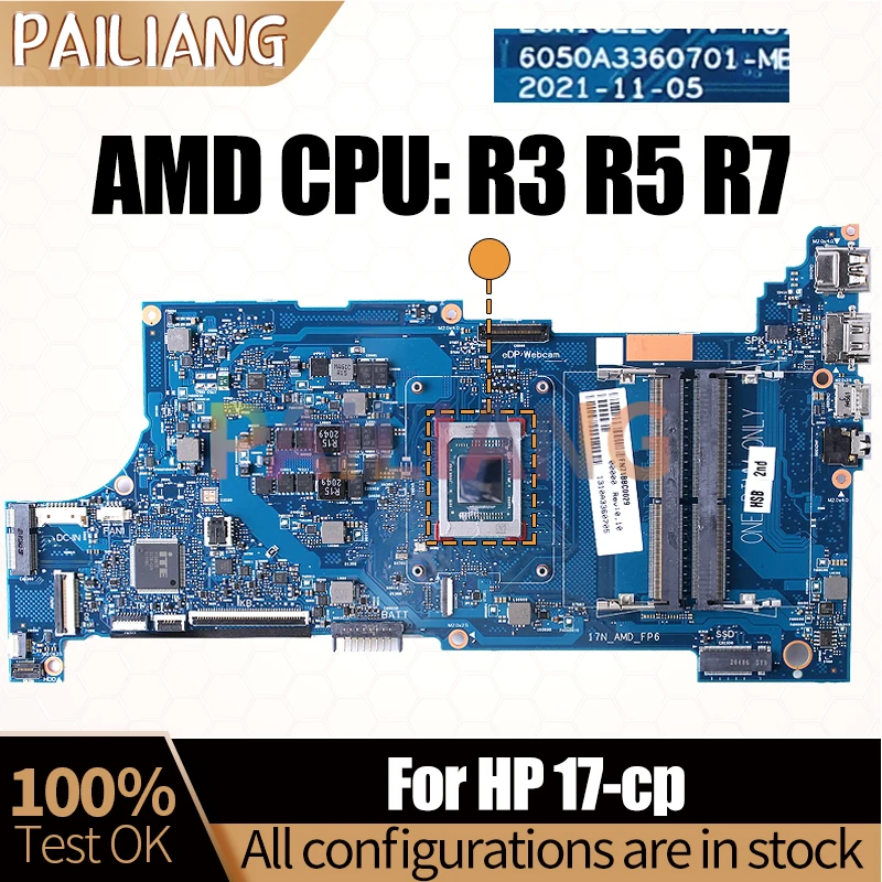 Placa base para portátil HP 17-cp, 6050A3360701, R3, R5, R7, AMD, CPU, completamente probada - imagen 3