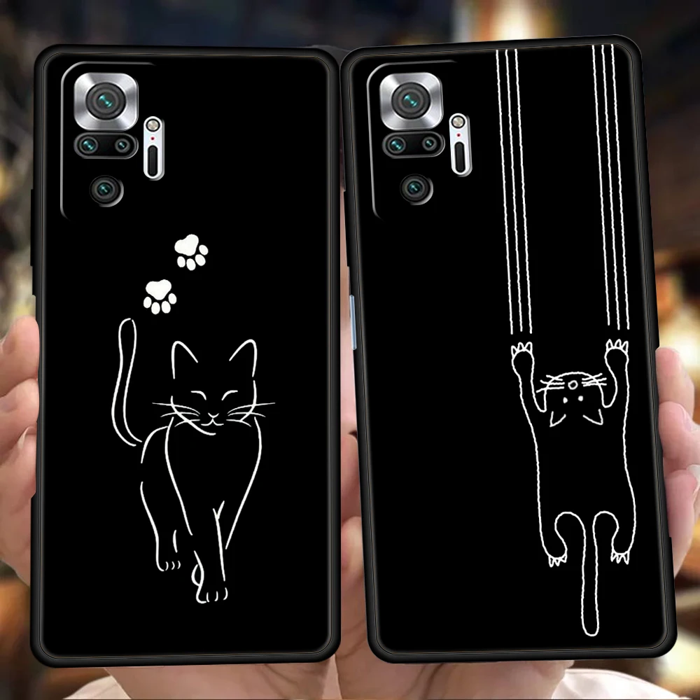 Funda de teléfono Cat Line Black Cats para Xiaomi Redmi Note 14 13 12 10 11 Pro Plus 14C 13C 12C 10C 9C 5G funda suave de TPU