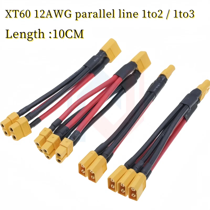 XT60 Parallel Battery Connector 3-Way 12AWG Silicone Wire Male/Female Dual Extension Y Splitter 100mm for Battery Charger Motor - imagen 2