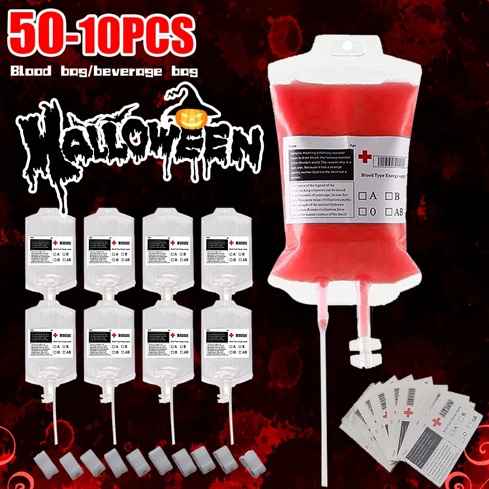 Bolsas de sangre para Halloween, bolsa para beber jugo de Alcohol, decoración para fiesta de cumpleaños, suministros de Cosplay de vampiro, accesorios de terror - imagen 2
