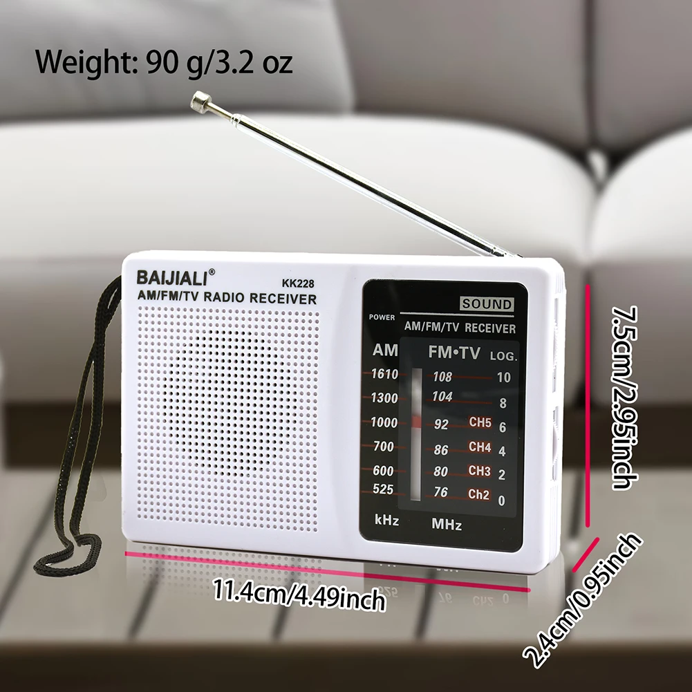 Radio AM FM Antena telescópica de radio de bolsillo alimentada por batería para regalos en interiores y exteriores para personas mayores