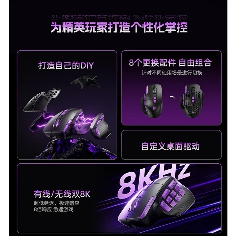 TAIDU TSG908 Esports Mouse Gaming tres modos inalámbrico PAW3950 multibotón personalizado hueco 8K Compatible escritorio regalo de mano grande - imagen 4