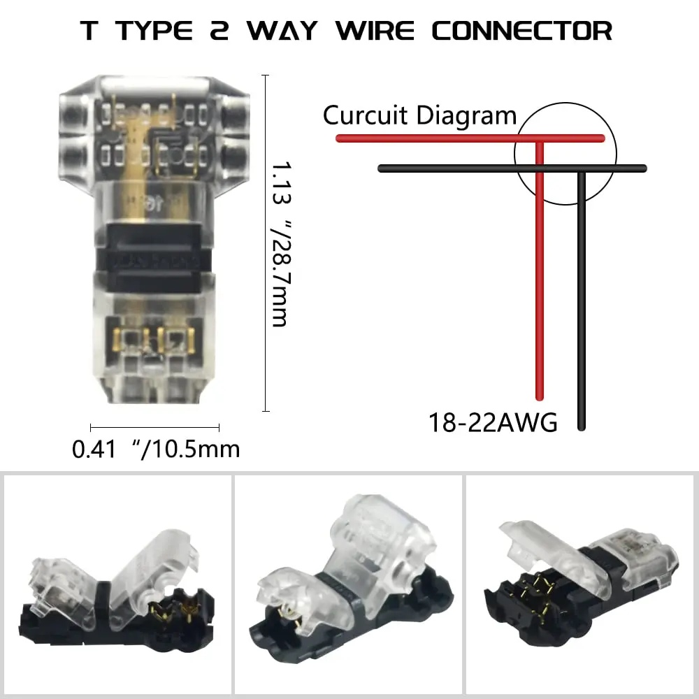 5 uds conectores de cable de bajo voltaje conectores de cable T Tap conectores de empalme de cable de 2 pines sin pelado cable de 3 vías se adapta a 24-20 AWG - imagen 4
