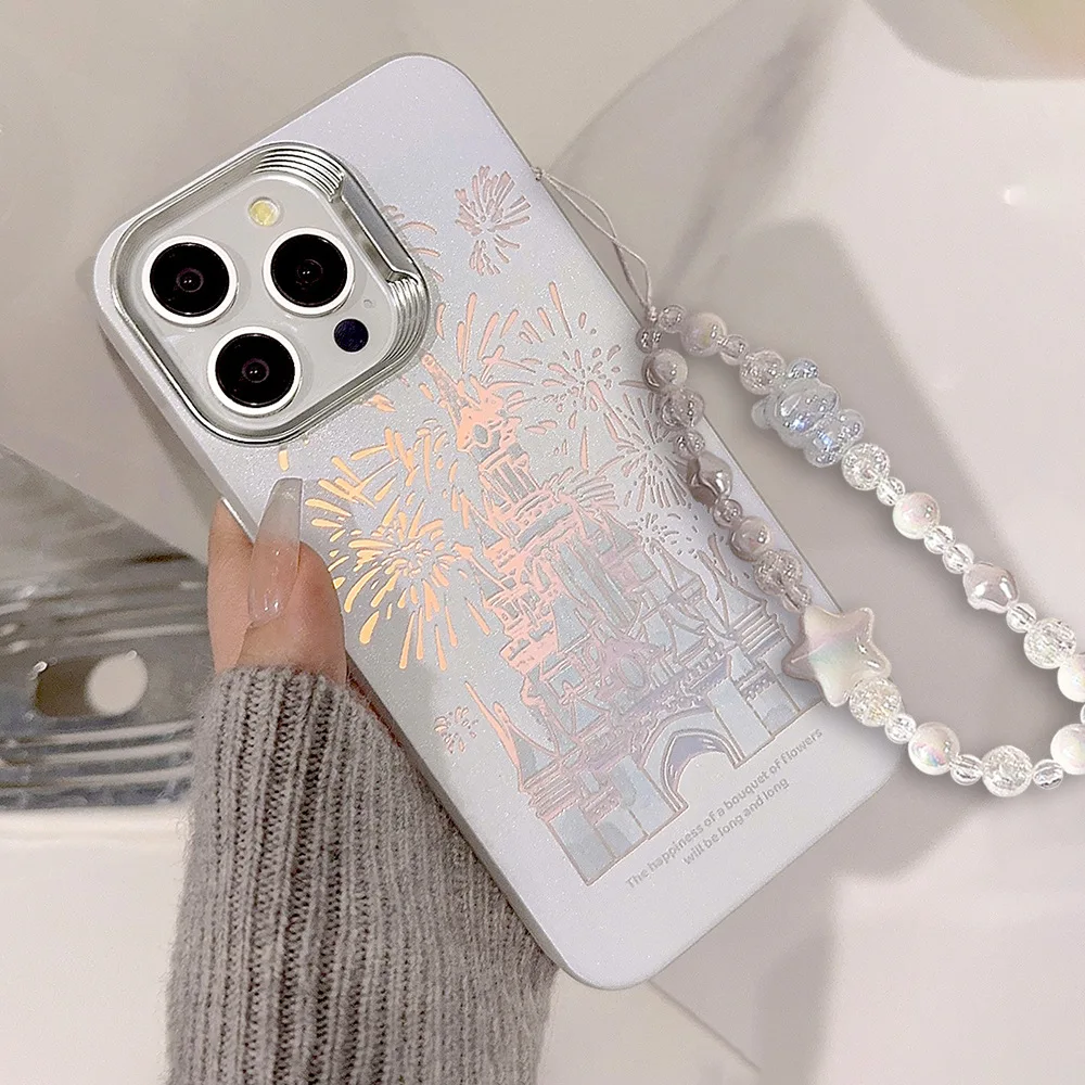Funda de teléfono con diseño de castillo con purpurina rosa y cordón para iPhone 15 14 13 12 Pro Max Plus, funda de teléfono de cuento de hadas de princesa - imagen 3