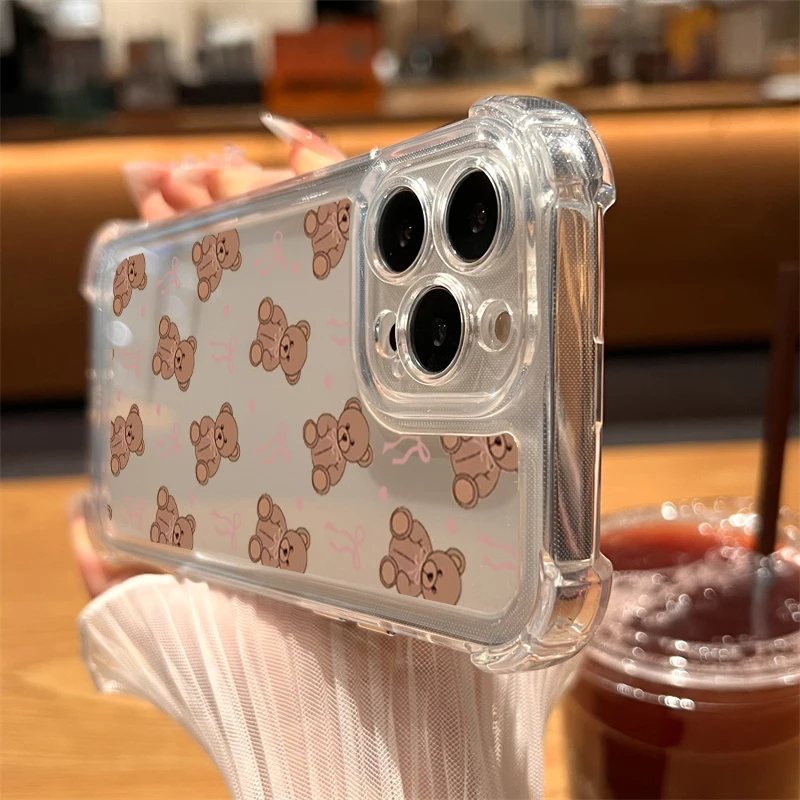 Funda de teléfono transparente con bonito lazo de osito para iPhone 11 12 13 14 15 16 17 Pro Max 17 Air 7 8 Plus X XR XS funda transparente de silicona - imagen 4