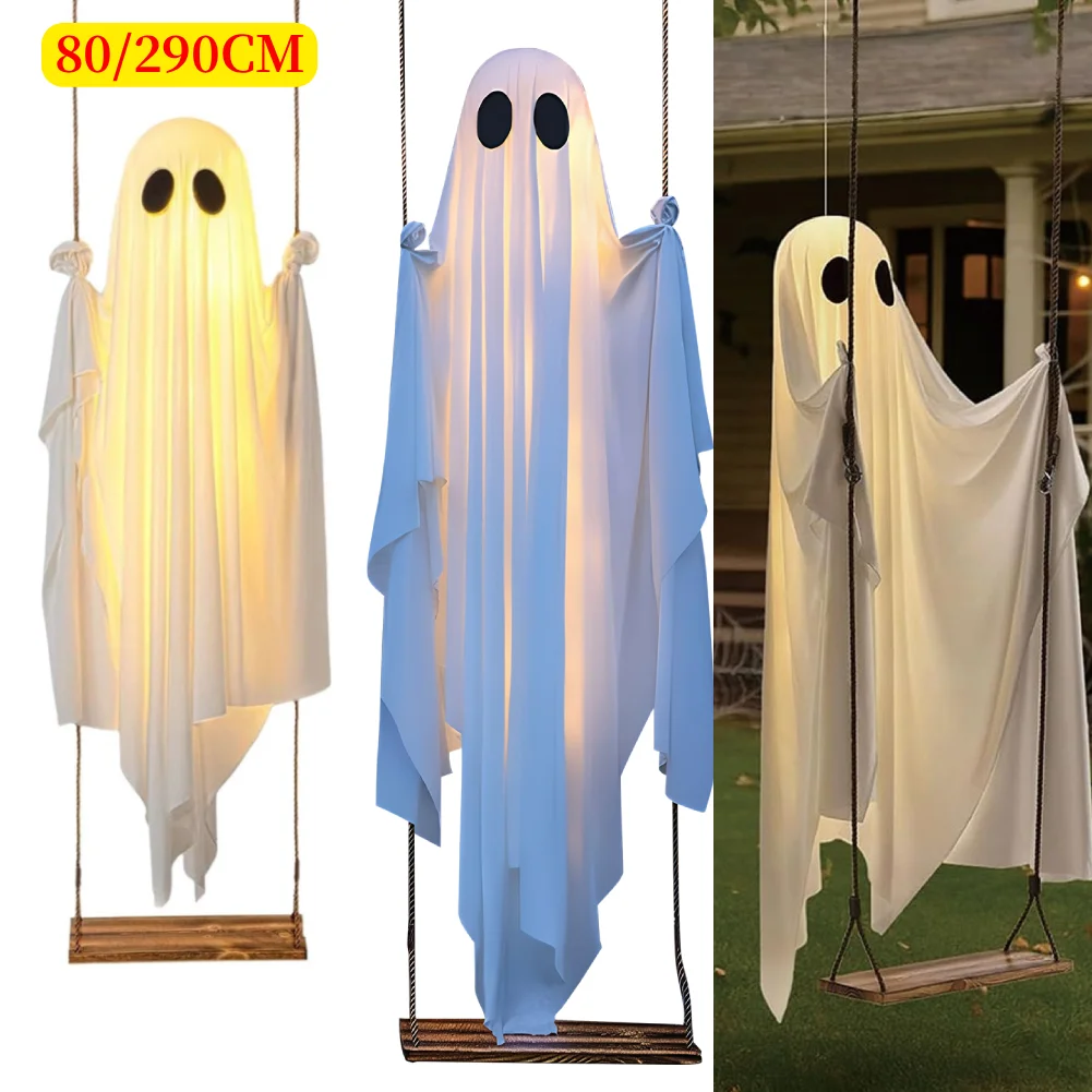 Decoraciones de fantasmas ajustables para Halloween, adorno de fantasma espeluznante con Control remoto, columpio de fantasma blanco bonito y grueso para árboles de patio de porche - imagen 2