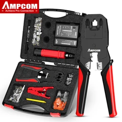 AMPCOM Kit Crimpado RJ45 con Pelacables y Tester RJ11