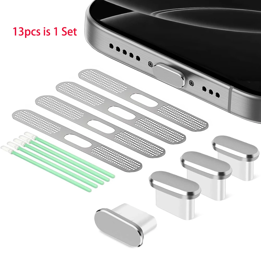 Juego de limpieza de puerto de carga para altavoz de teléfono móvil, tapón antipolvo para iPhone 16, 15, 14, Kit de limpieza de auriculares, cepillo para Samsung y Xiaomi, 13 Uds. - imagen 3