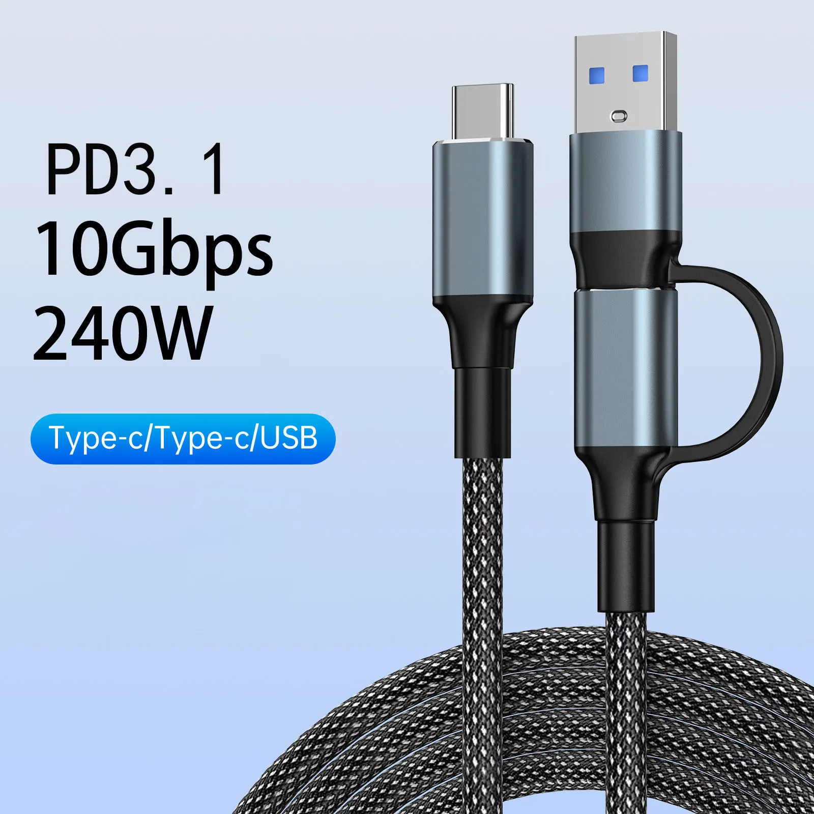 Cable de datos 2 en 1 de función completa PD240W, carga rápida, pantalla 4k, Cable de disco duro para portátil macho a macho de 10gbps para Iphone 15 Pro