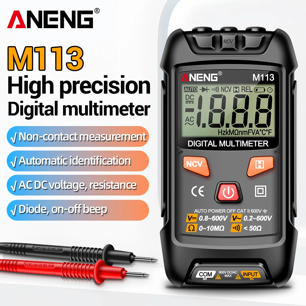 Multímetro portátil ANENG M113, medidor de voltaje Digital profesional AC/DC Ohm NCV, herramientas de detección de identificación automática de inducción - imagen 2