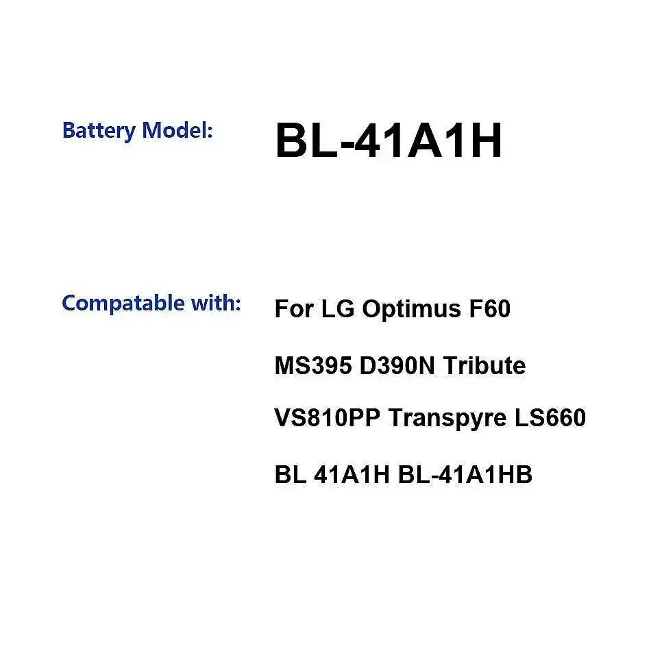 Batería de teléfono móvil para LG Optimus F60 MS395 D390N Tribute VS810PP Transpyre LS660 Safe 2100Mah BL-41A1H - imagen 3