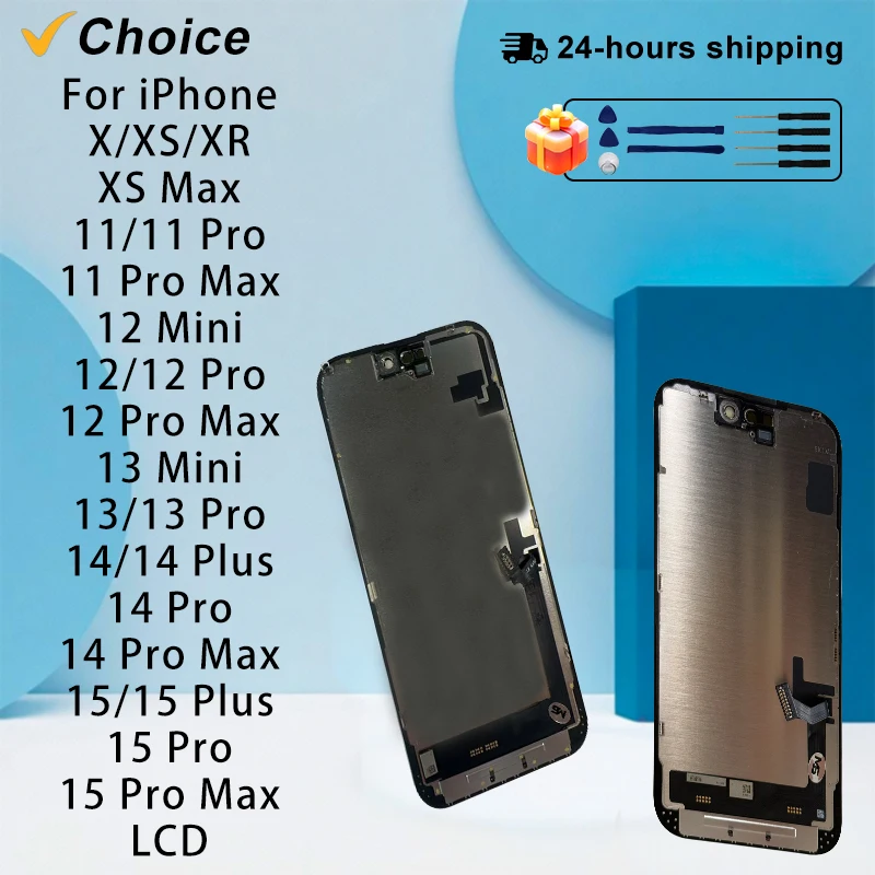 Choice para iPhone 12 Pro Max 13 Mini 12 pantalla LCD Digitalizador de pantalla táctil 3D para iPhone 14 plus 14 Pro Max 15 pantalla LCD X XR