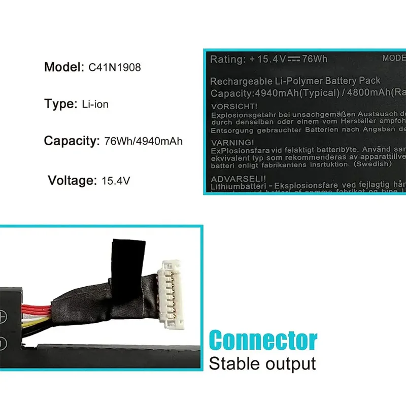 Nueva batería de ordenador portátil C41N1908 15,4 V 76Wh para Asus Zephyrus G14 Ga401 Ga401ii Ga401iv Ga401ih Ga401ih-br7n2bl Ga401iu Ga401ih - imagen 3
