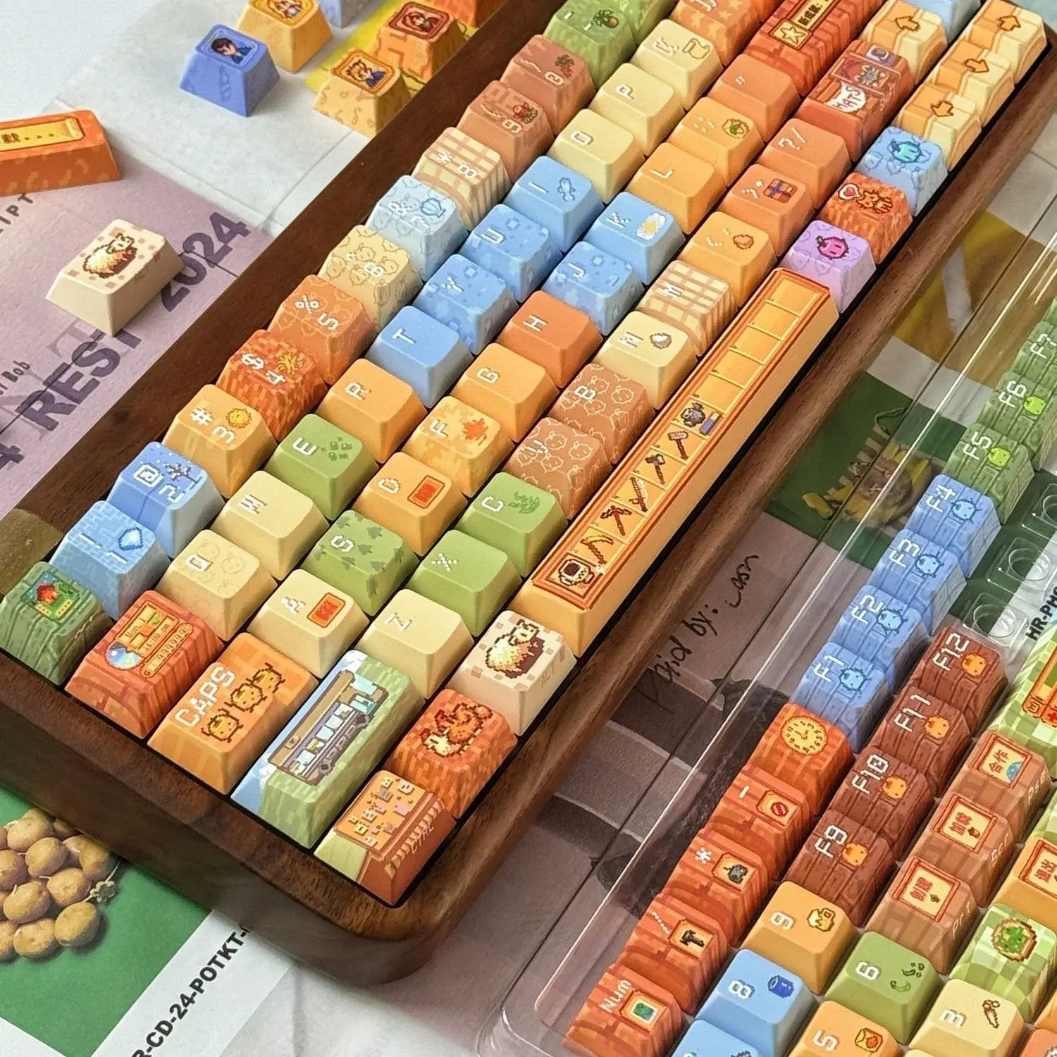 Pixel Star Dew Valley Key Cap teclas de juego 136 teclas PBT Keycap Chreey Keycaps Dye-sub tapas de teclado mecánico para 64/68/71/108