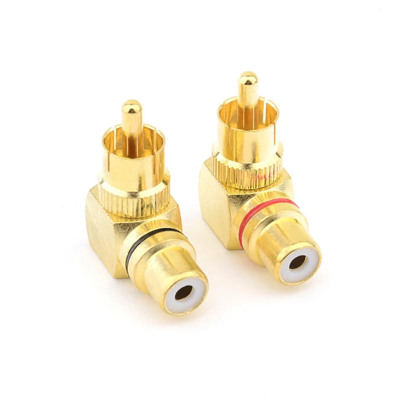 Adaptador de loto RCA de cobre puro, 2 uds., macho a hembra, ángulo recto, enchufe de 90 grados, cable de audio AV lotus macho a hembra, codo L - imagen 2