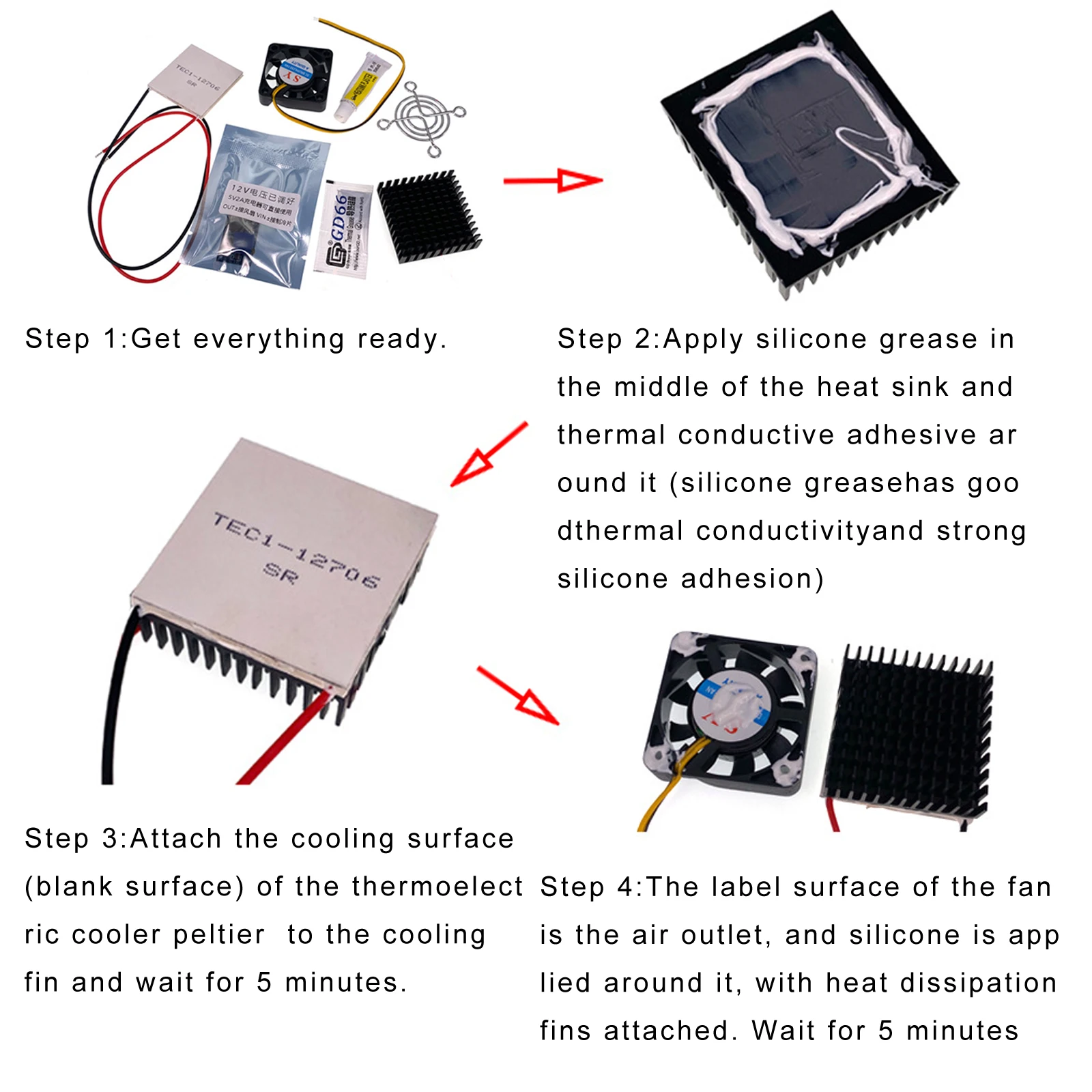TEC1-refrigerador termoeléctrico Peltier, módulo de elemento 40x40mm, 12v, nuevo de refrigeración Semiconductor, 12706, 12705, 12715 - imagen 3