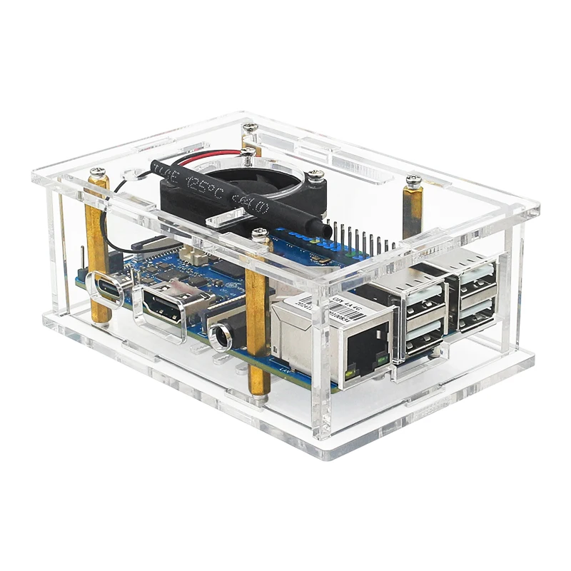 Caja acrílica Orange Pi 4A, carcasa protectora transparente, refrigeración pasiva activa, ventilador opcional para Orange Pi 4A - imagen 2