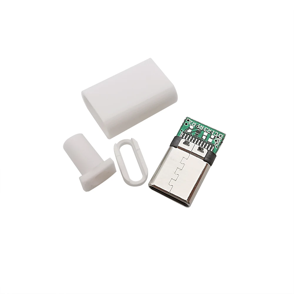 Conector de carga USB 3,1 tipo C, 5 piezas, enchufe macho de 24 Pines, accesorios de Cable, interfaz de línea de datos, blanco y negro - imagen 3