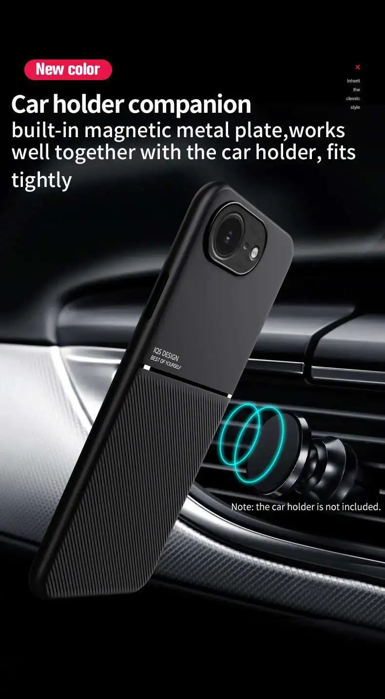 Funda de cuero de lujo para iPhone 16E 17 Pro Max 15 14 Plus 12 Mini cubiertas de placa de Metal integradas soporte para coche funda magnética - imagen 2