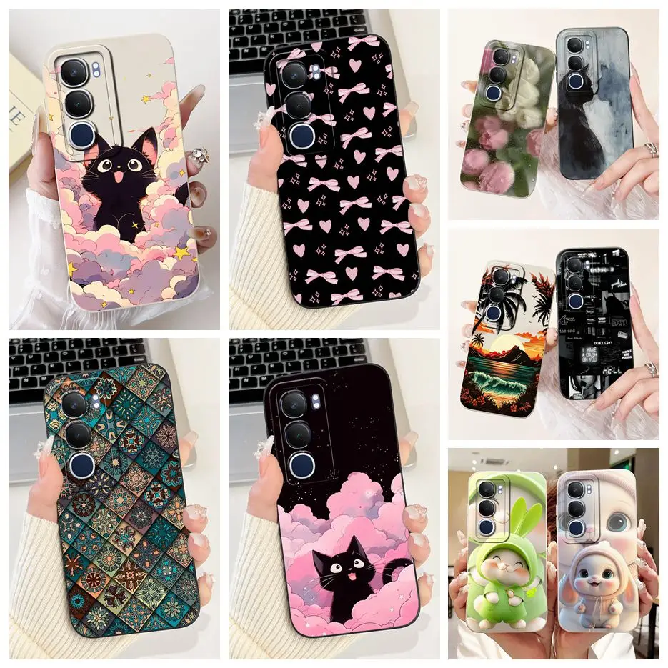 Para Vivo Y19s 4G funda V2419 lindo gato patrón de rejilla cubierta a prueba de golpes funda de teléfono de silicona suave para Vivo Y19s Y 19 s VivoY19s Fundas