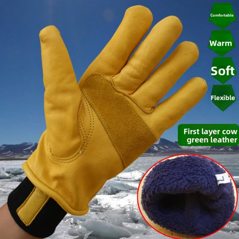 Guantes de trabajo de cuero de vaca, protección laboral de seguridad, deportes de jardín, conductores de motocicletas, trabajo, soldadura, guantes resistentes al desgaste - imagen 2