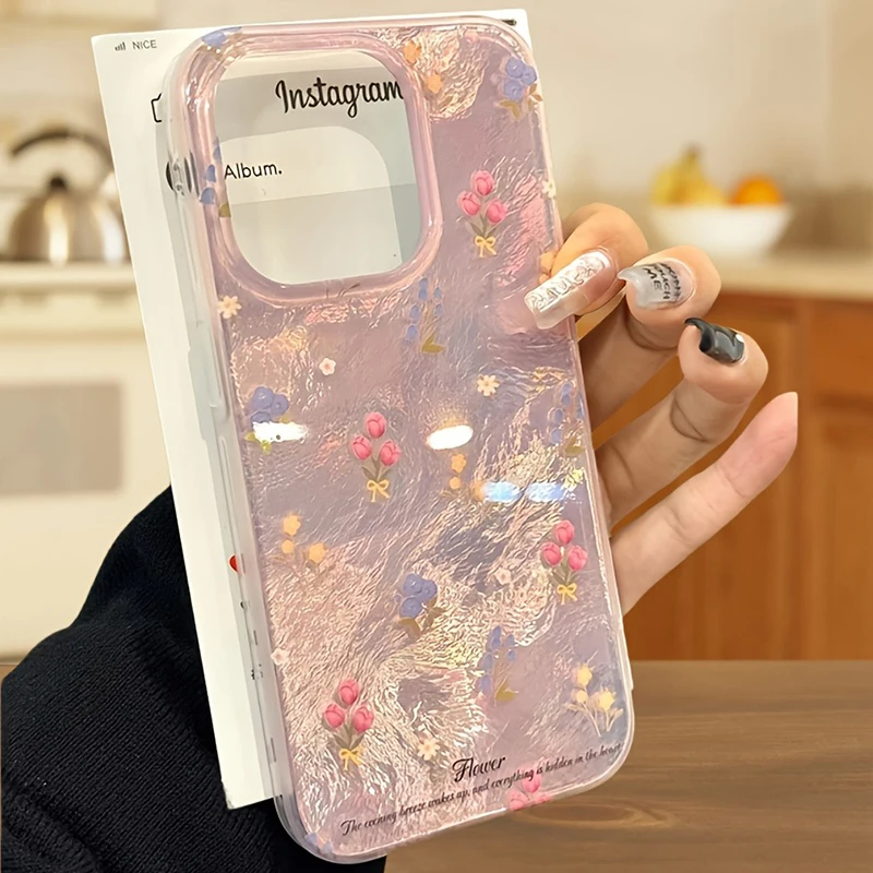 Funda de teléfono transparente de gasa con flores rosas y tulipán para iPhone 17 16 15 14 13 12 11 Pro Max XS XR X 7 Plus, funda suave de silicona - imagen 2