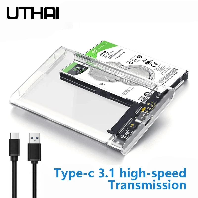 UTHAI TM05 Caja transparente tipo C Caja HDD 3,1 Notebook 2,5 pulgadas SSD Caja de disco duro móvil mecánico de estado sólido USB3.1 - imagen 2