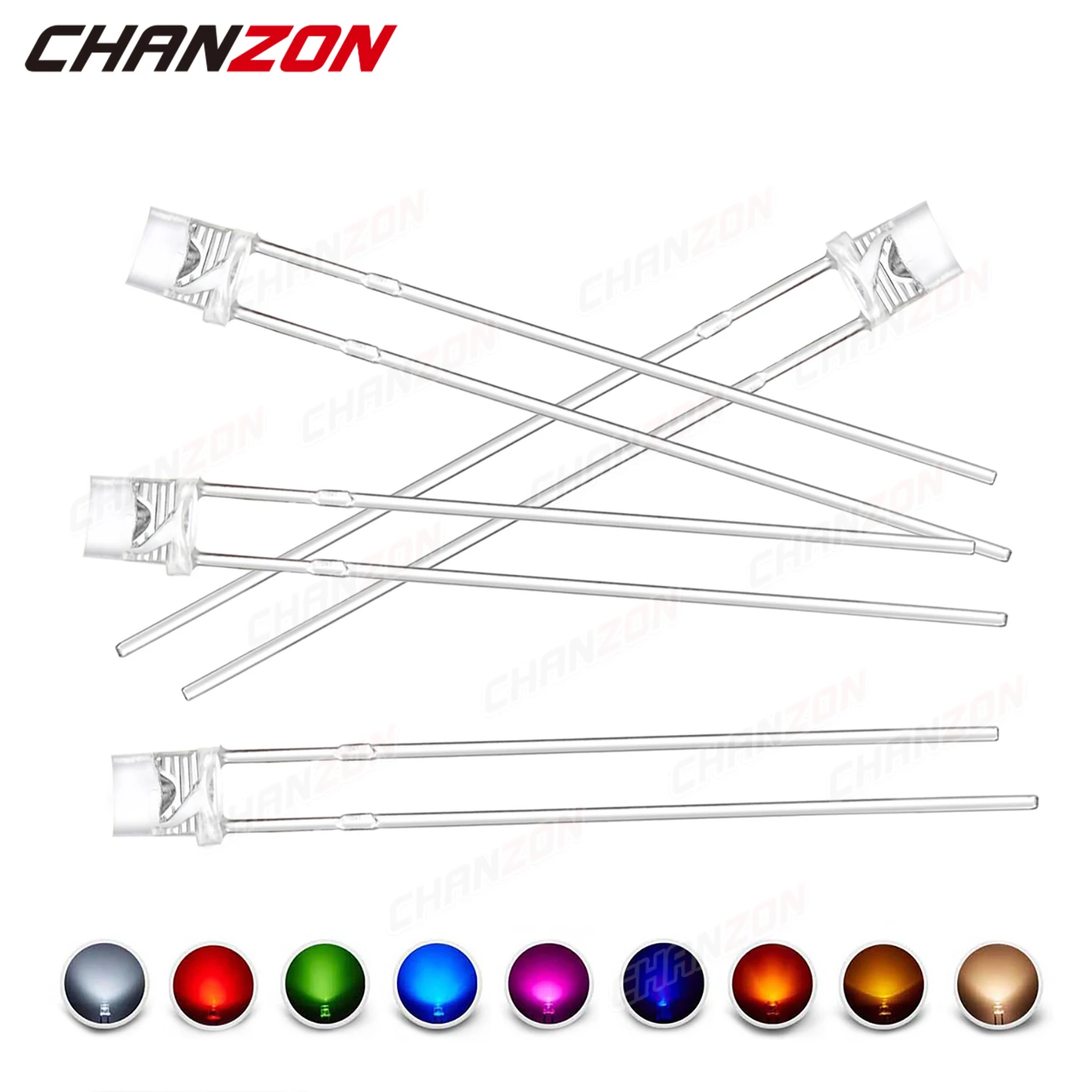 100 Uds. Diodo LED de 3mm parte superior plana blanco cálido rojo verde azul UV púrpura amarillo naranja rosa 2V 3V bombilla de luz emisora para PCB DIY