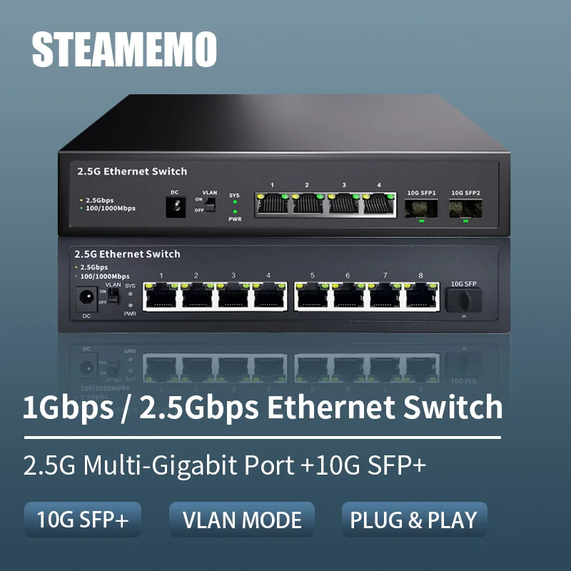 Conmutador Ethernet 2,5G, Siwtch de red de 4/8 puertos, sin conmutador de red POE con puerto SFP de 10G para cámara IP/seguridad CCTV - imagen 2