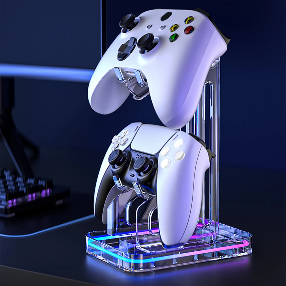 Soporte para controlador de juego Dual RGB, soporte de escritorio para ahorro de espacio, soporte para controlador de juegos extraíble antiarañazos para PS5, PS4, Switch, Xbox - imagen 2
