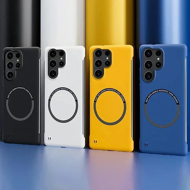 Funda de teléfono magnética sin marco para Samsung Galaxy S23, S22, S21, S20 FE Plus, NOTE 20, S24, Ultra Magsafe, cubierta fina mate