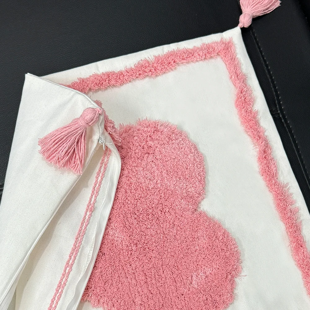 Funda de almohada de lona con mechones para el hogar, sofá, sala de estar, dormitorio, patrón de corazón rosa para el día de San Valentín romántico, aniversario de pareja - imagen 3
