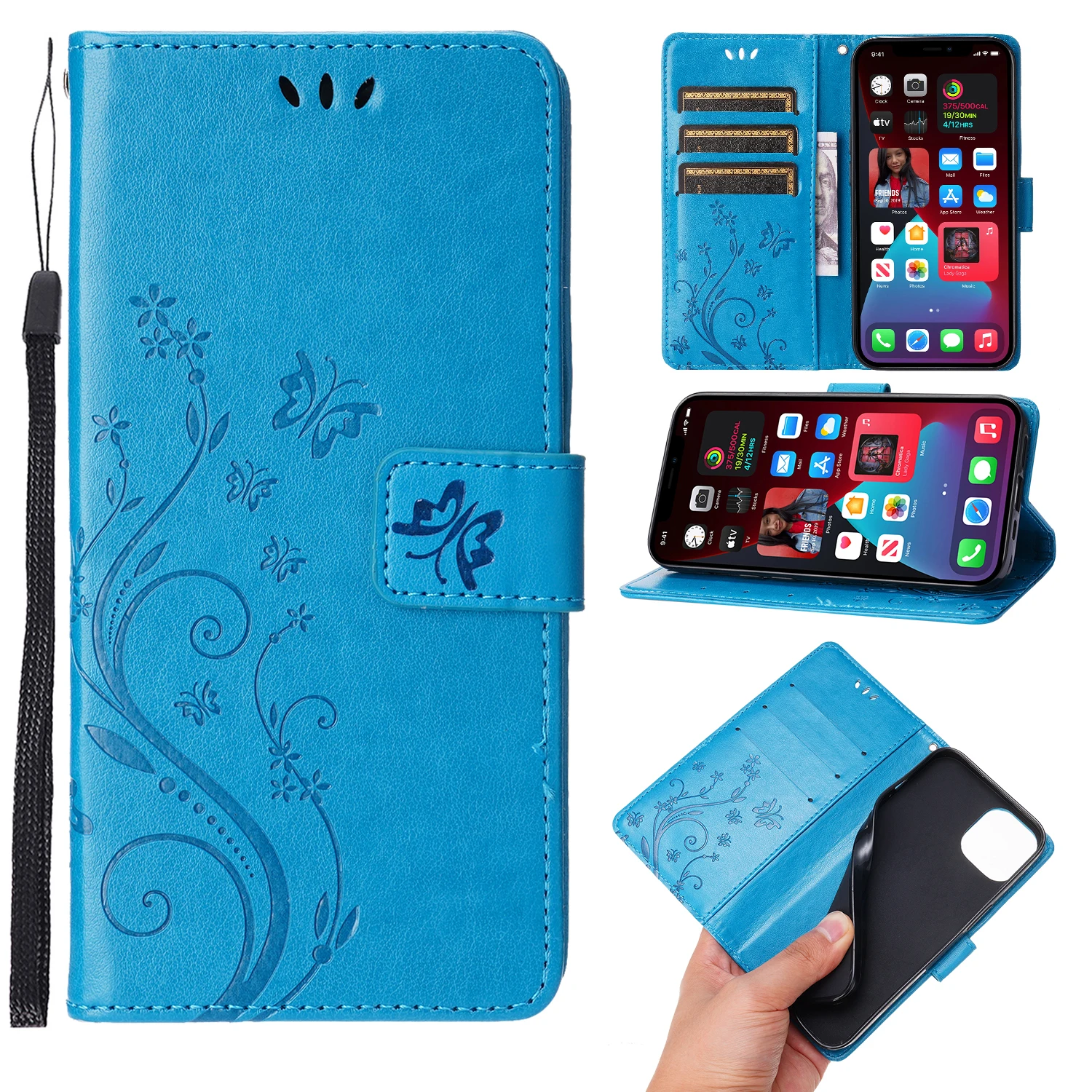 Para iPhone 11 XR Xs 8 7 6 Pro Max mini Plus Funda de cuero PU con relieve de mariposa pequeña - imagen 2