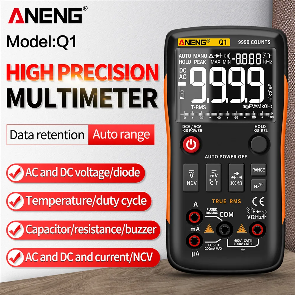 Probador multímetro inteligente ANENG Q1 pantalla Digital alta precisión profesional valores eficaces verdaderos 9999 recuentos herramientas de electricista de rango automático - imagen 2