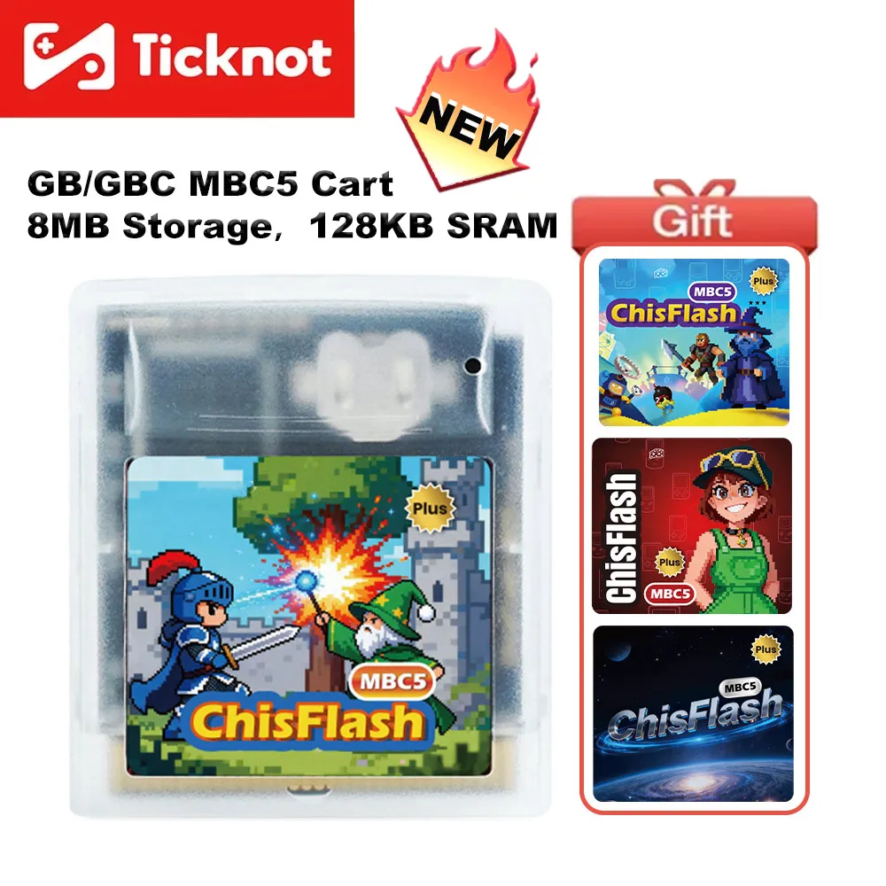 Cartucho regrabable ChisFlash GBC/GB MBC5, almacenamiento de 8MB, carrito SRAM de 128KB para consola de juegos portátil Gameboy/Gameboy Adavance