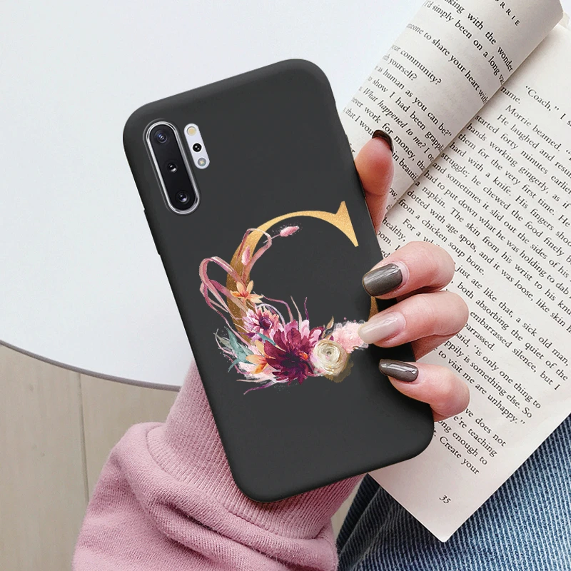 Para Samsung Galaxy Note 10 Note10 Plus funda flor letra dorada A Z a prueba de golpes funda de teléfono de silicona suave para Samsung Note 10 + bolsa - imagen 4