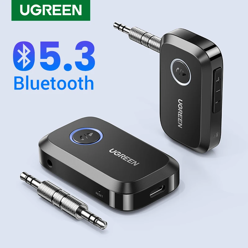 UGREEN-Adaptador de receptor de coche con Bluetooth 3,5, conector auxiliar de 5,3mm para altavoces de coche, receptor de Audio y música, manos libres