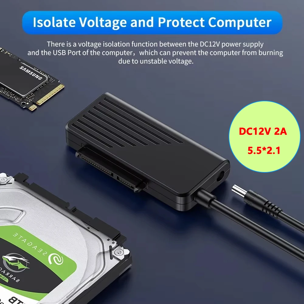2 en 1 USB3.0 a 2,5/3,5 pulgadas SATA HDD SSD M.2 NVMe NGFF adaptador lector de disco duro con 12V 2A encendido en PC portátil teléfono inteligente - imagen 3