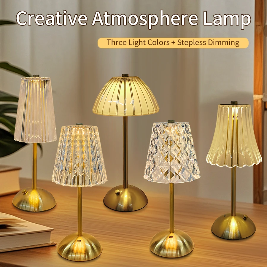 Luz LED nocturna recargable con Sensor táctil, lámpara de mesa LED de cristal, lámpara de ambiente regulable en 3 colores para decoración de Hotel, Bar y dormitorio