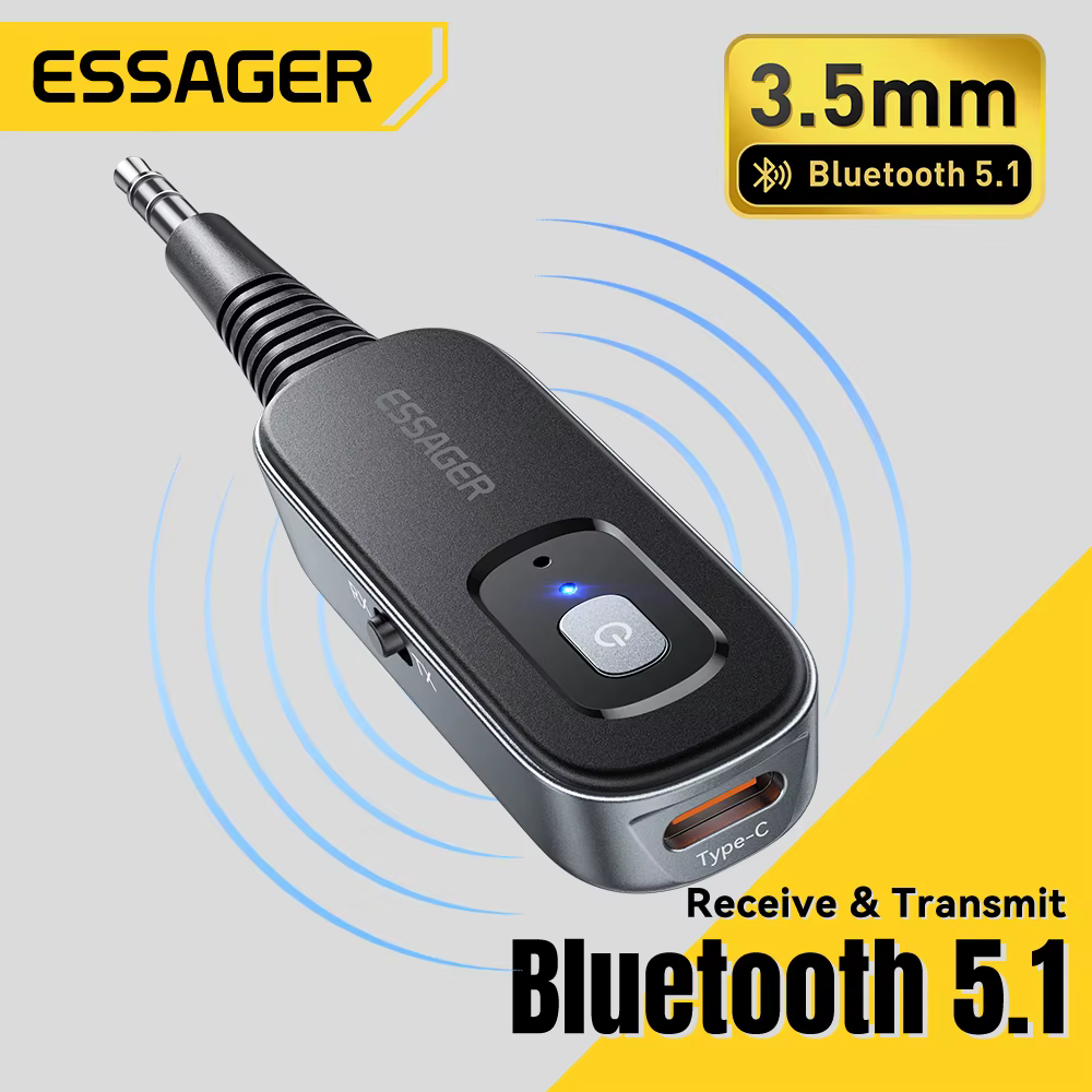 Essager Transmisor Bluetooth 5.1 Jack 3,5 mm con Micrófono PC TV