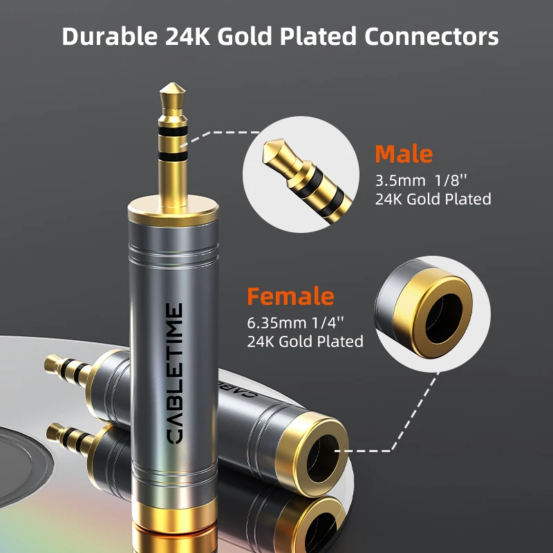 CABLETIME Jack 3,5 mm a 6,35 mm Micrófono Enchufe de audio para amplificador Altavoz Cable auxiliar Conector de 3,5 mm Aux a 6,35 mm Adaptador eléctrico - imagen 4