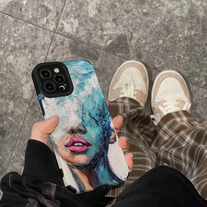 Funda de teléfono con retrato artístico de pintura al óleo de moda para iPhone 15, 11, 12, 13, 14 Pro Max, Mini, X, XS, XR, 7, 8 Plus, SE, cubierta suave a prueba de golpes - imagen 5