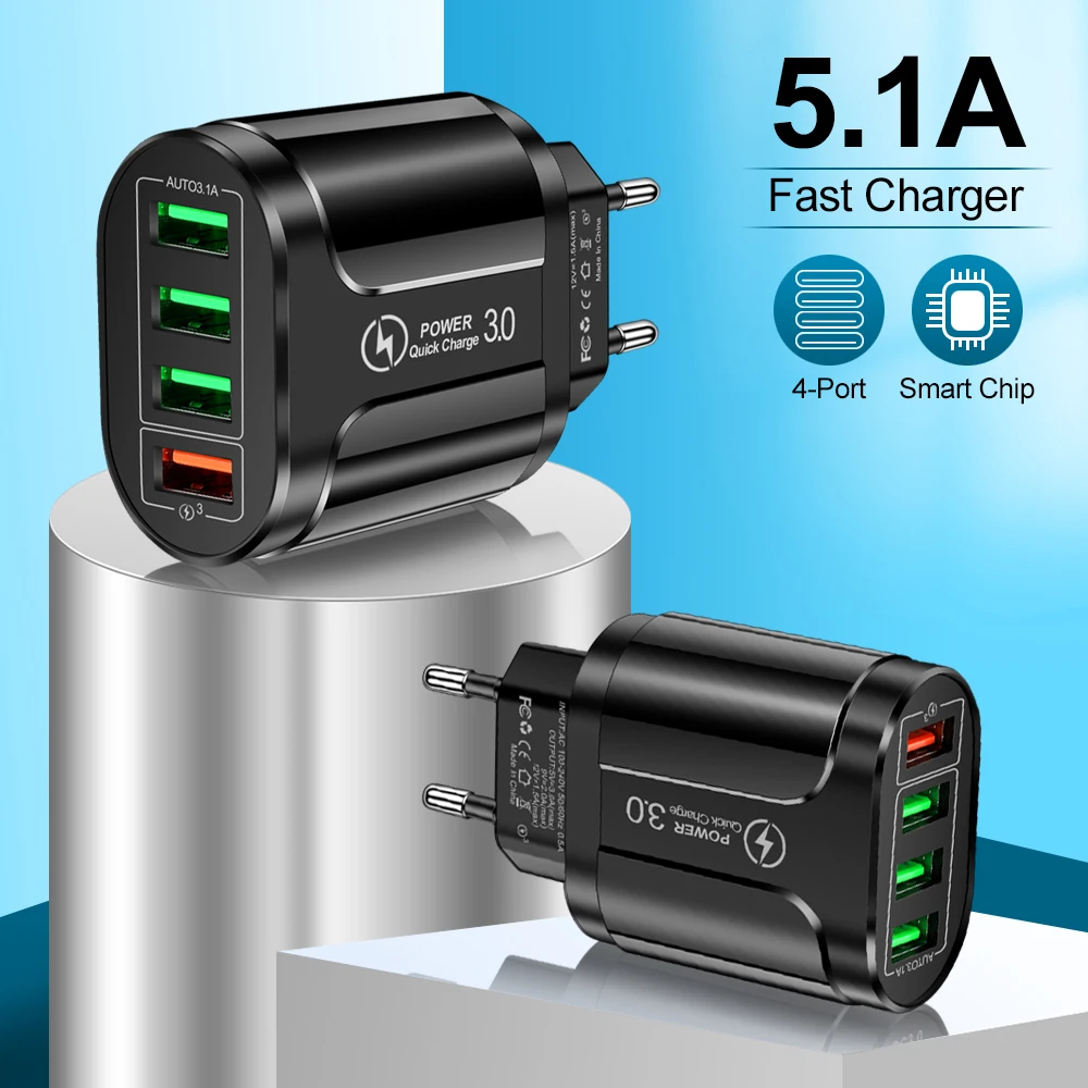 Vumpach-cargador rápido USB de 4 puertos, carga rápida 3,0, 48W, carga rápida para teléfono móvil de pared, adaptador de viaje para iPhone, Samsung y Xiaomi - imagen 2