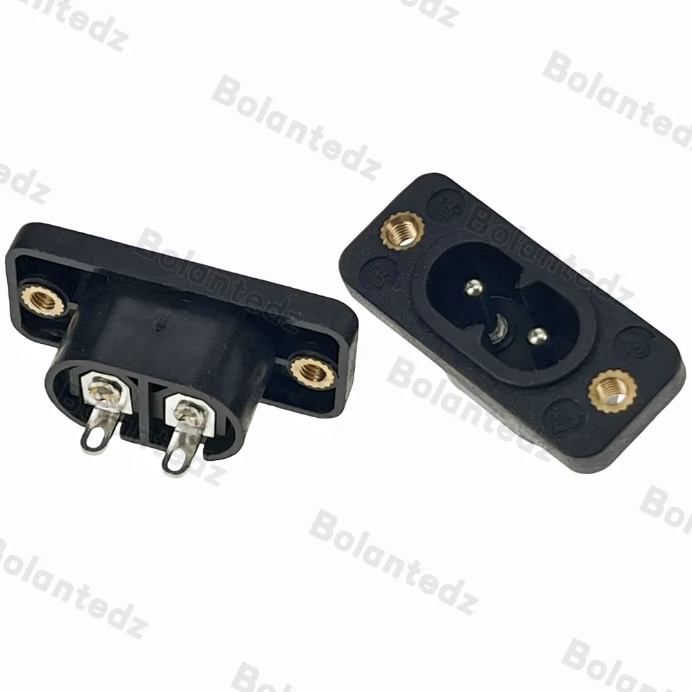 5 unids/lote IE320 C8 enchufe de alimentación negro 2 terminales enchufe de entrada terminal de 2 pines pin de soldadura con rosca AC 250V 2.5A/5A - imagen 5